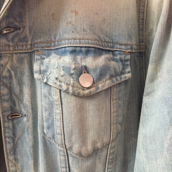 Guess Denim Rose Jean Jacket Acid Wash Patchwork Paintings Skull Compass Blood - Picture 6 of 12